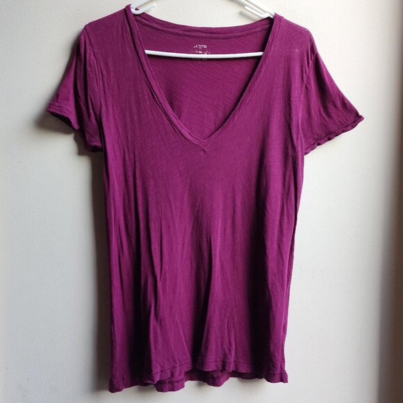 J. Crew Fuchsia Featherweight Slub Cotton V-Neck T-Shirt Size Small - Picture 6 of 13